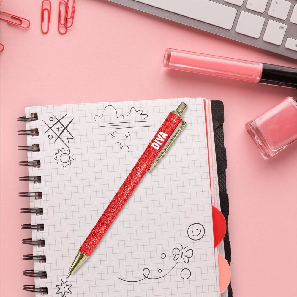 Stylo a paillettes rouge diva