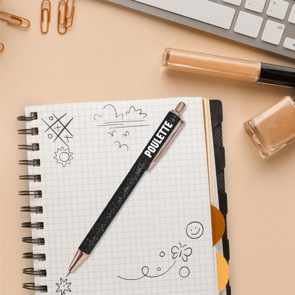 Stylo a paillettes noir poulette