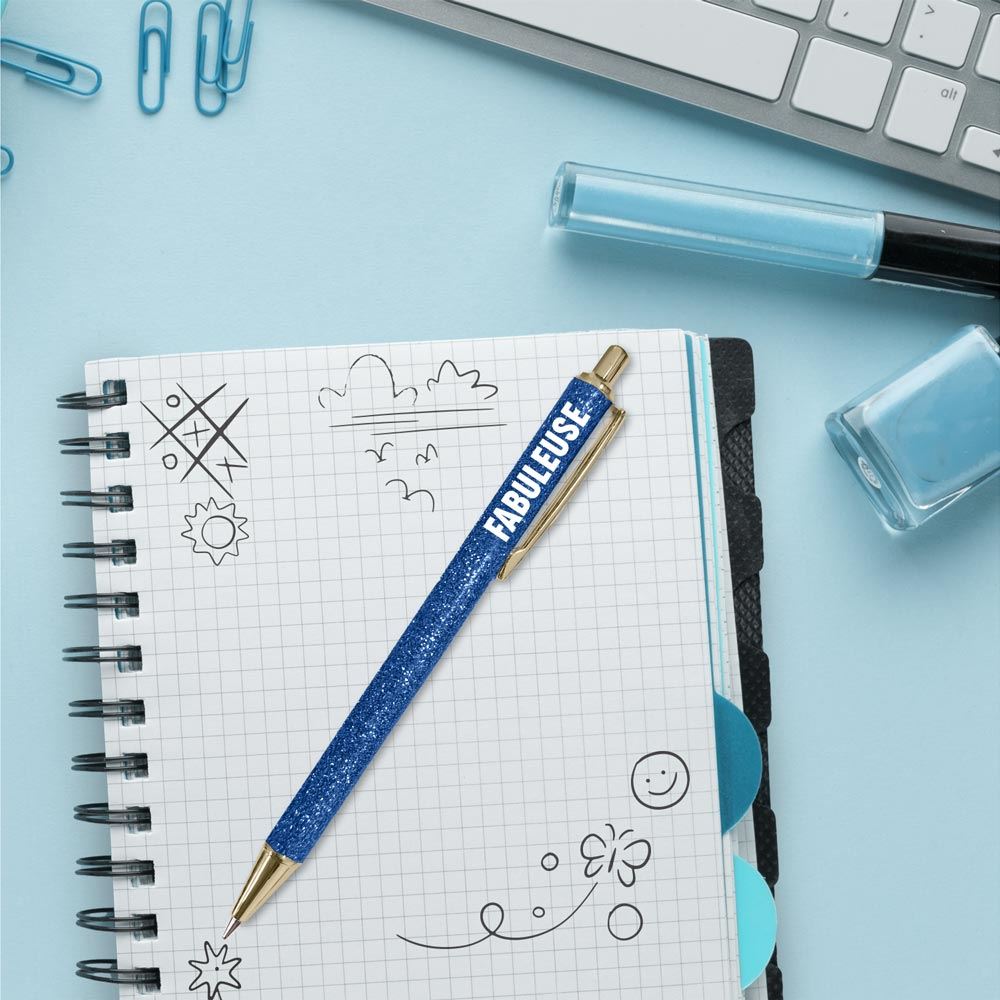 Stylo a paillettes bleu fabuleuse