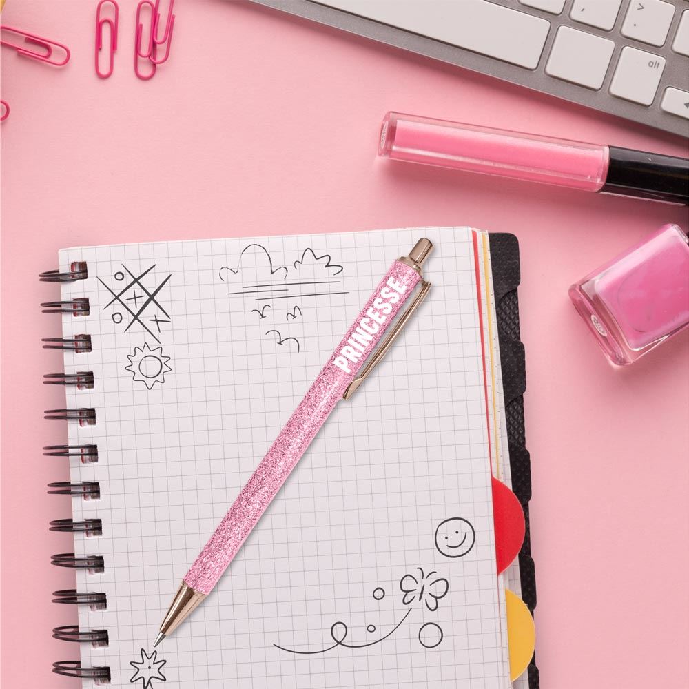Stylo a paillettes rose princesse