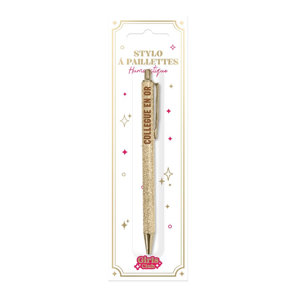 Stylo a paillettes dore collegue en or