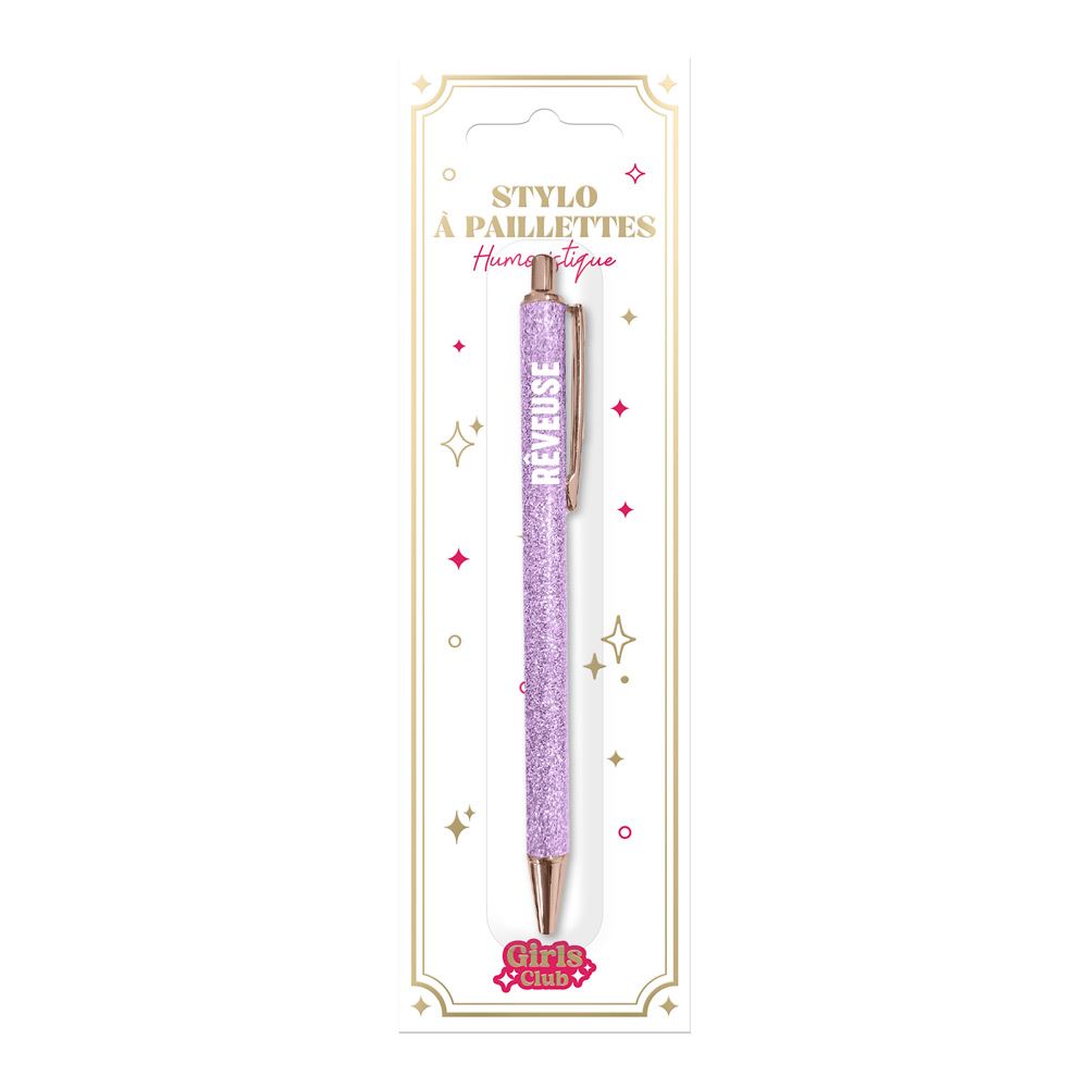 Stylo a paillettes violet reveuse