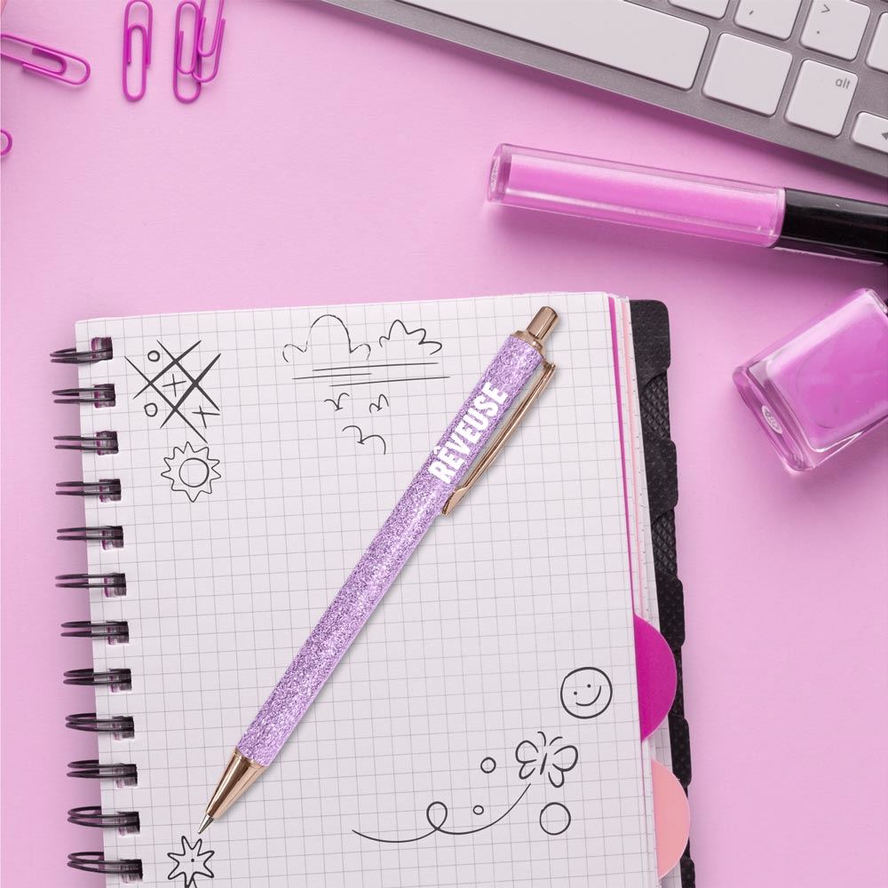 Stylo a paillettes violet reveuse
