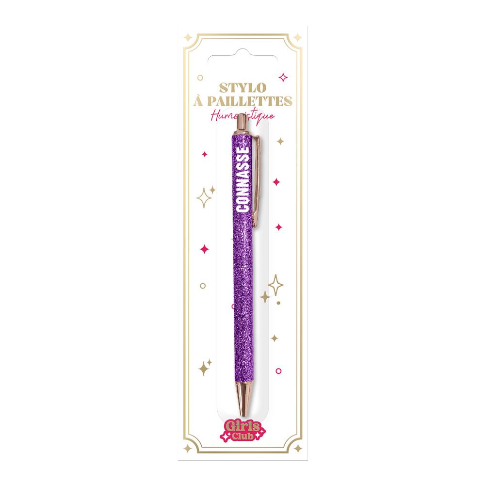 Stylo a paillettes violet connasse