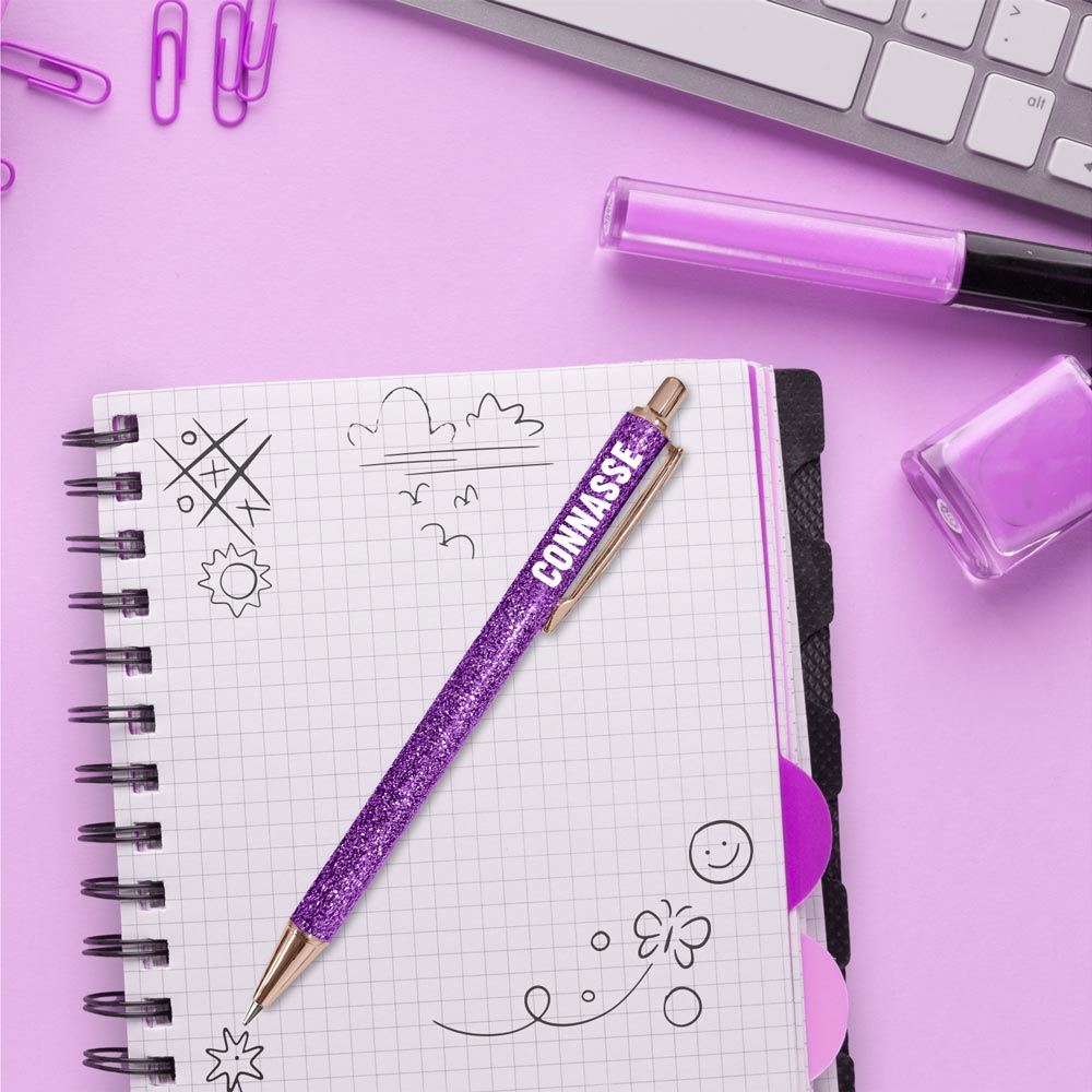 Stylo a paillettes violet connasse