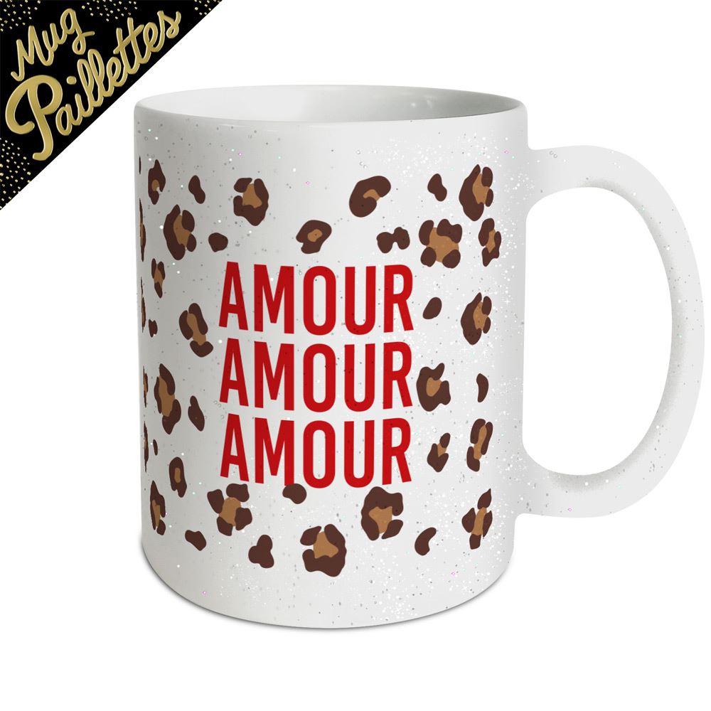 Mug a paillettes leopard amour