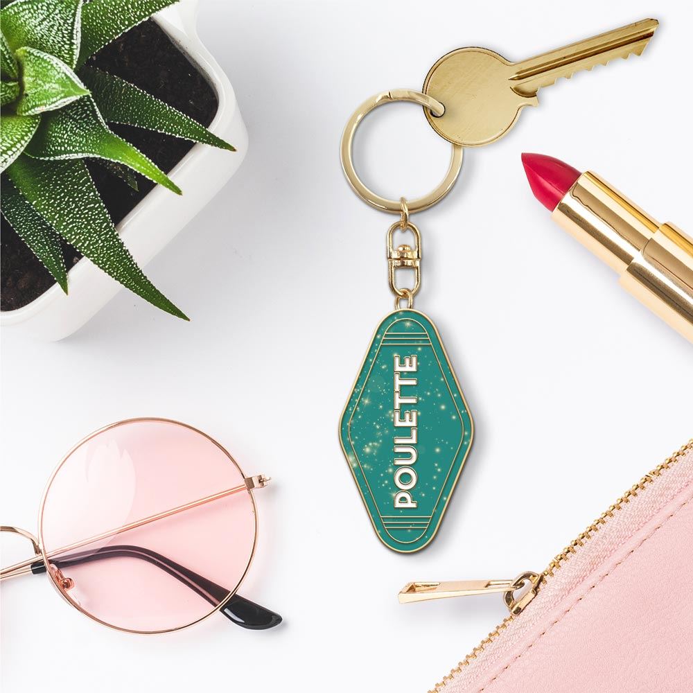Porte cles paillettes poulette