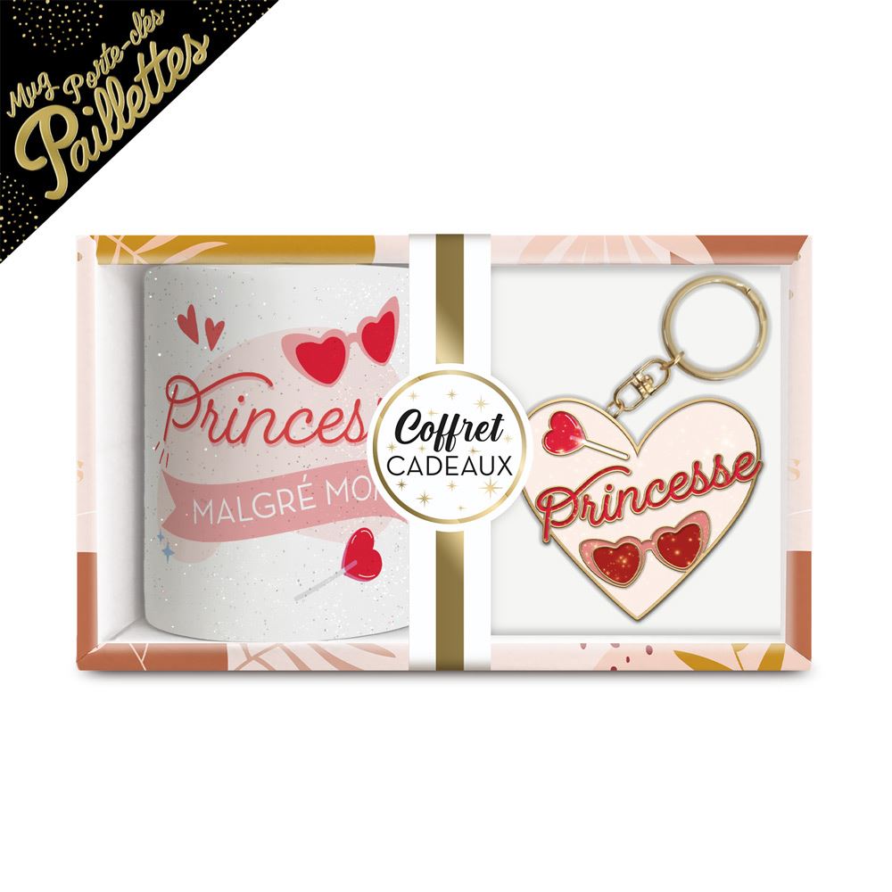 Coffret mug porte cles paillettes princesse