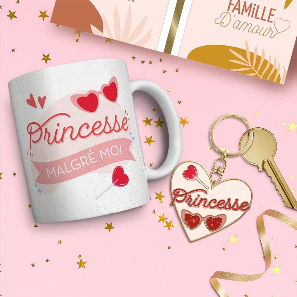 Coffret mug porte cles paillettes princesse