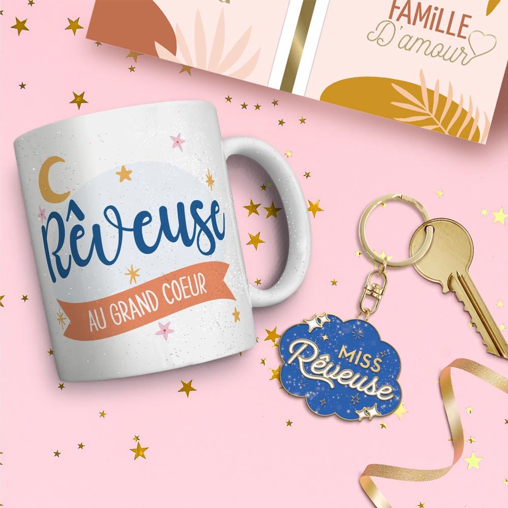 Coffret mug porte cles paillettes reveuse