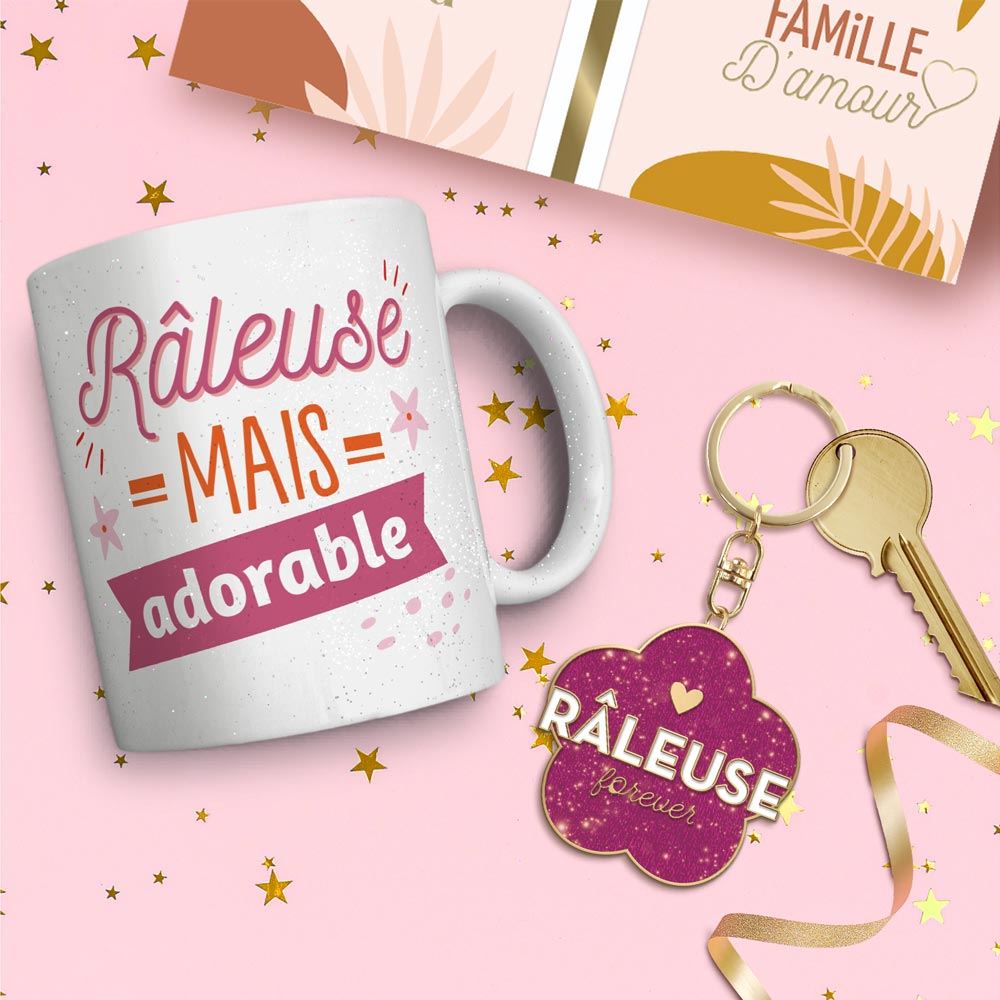 Coffret mug porte cles paillettes raleuse