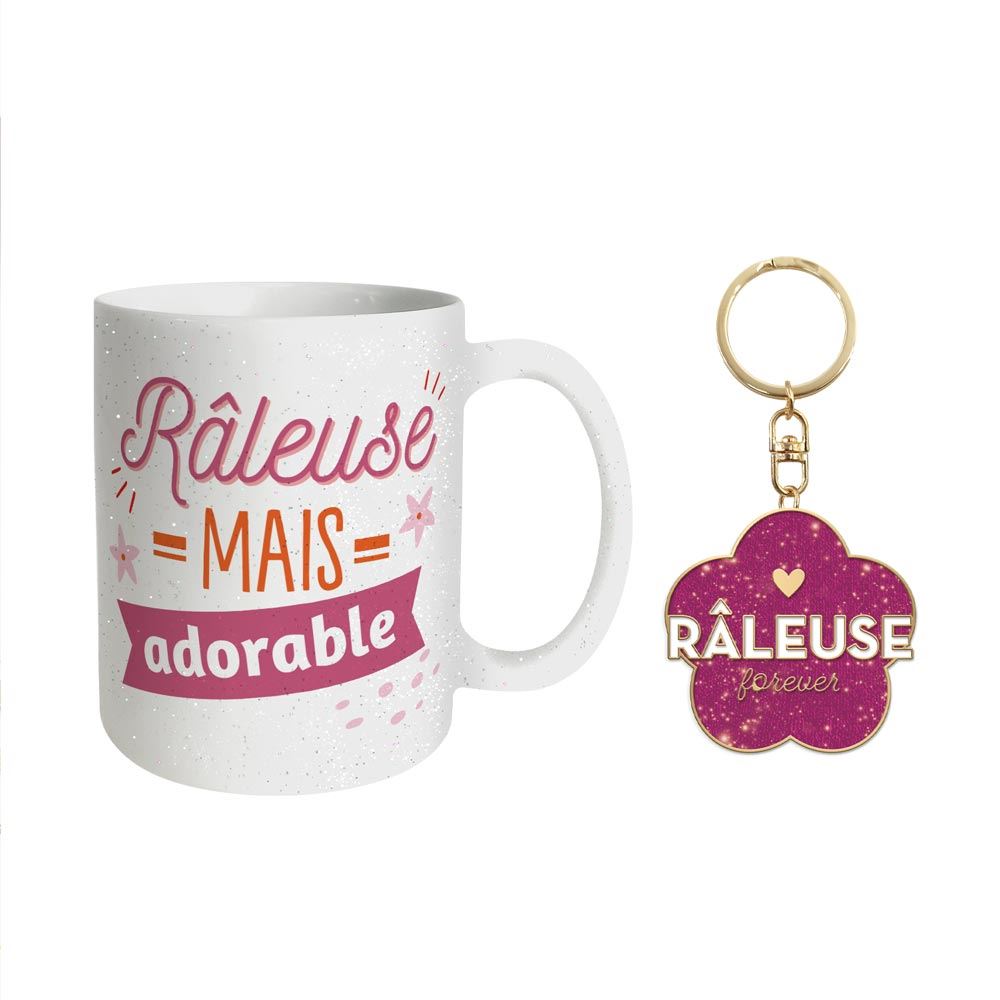 Coffret mug porte cles paillettes raleuse