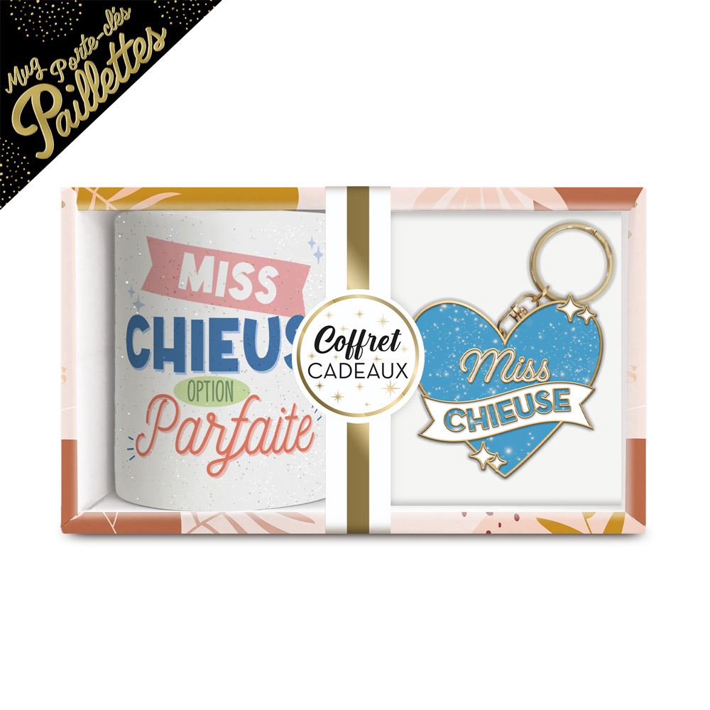 Coffret mug porte cles paillettes chieuse
