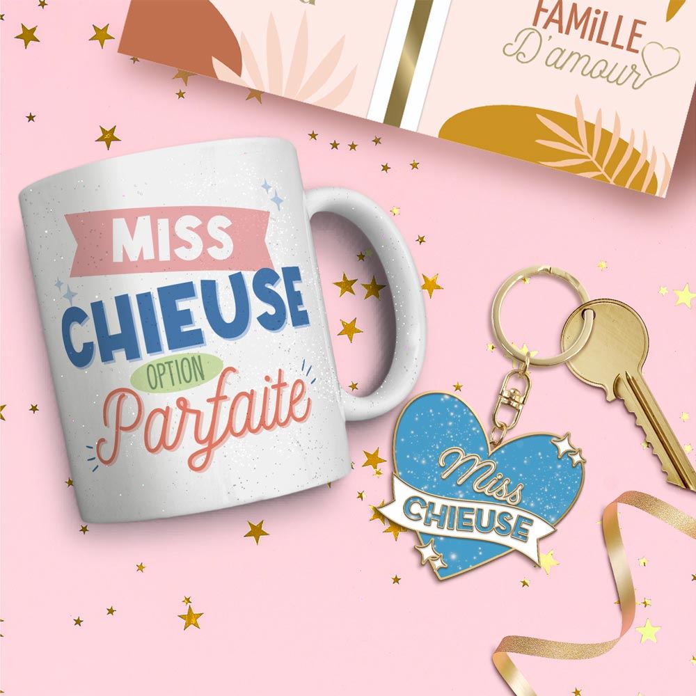 Coffret mug porte cles paillettes chieuse
