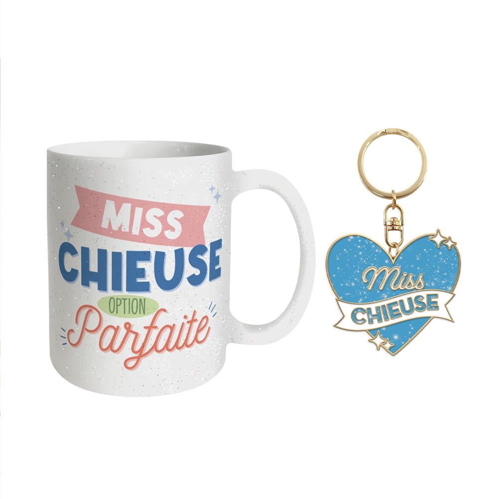 Coffret mug porte cles paillettes chieuse
