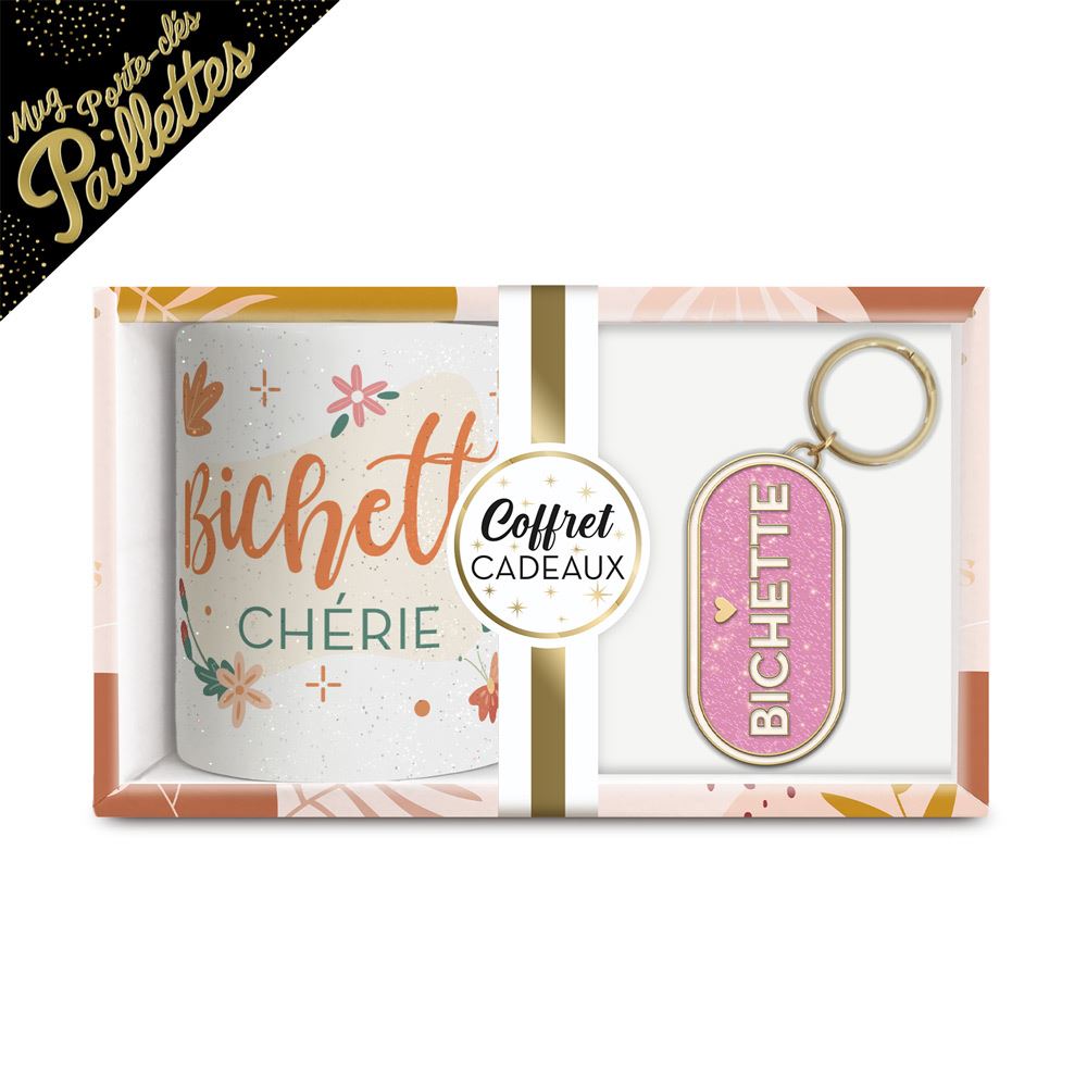 Coffret mug porte cles paillettes bichette
