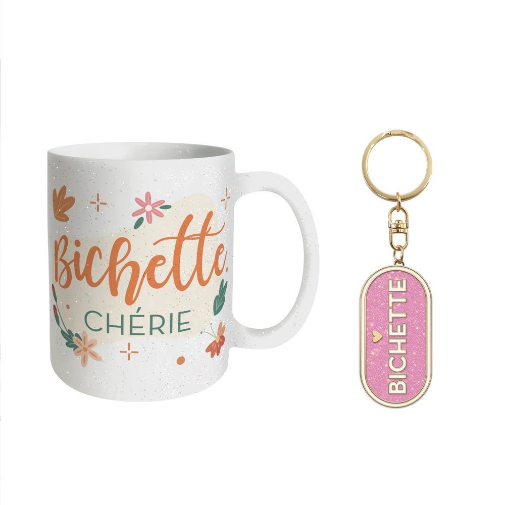 Coffret mug porte cles paillettes bichette
