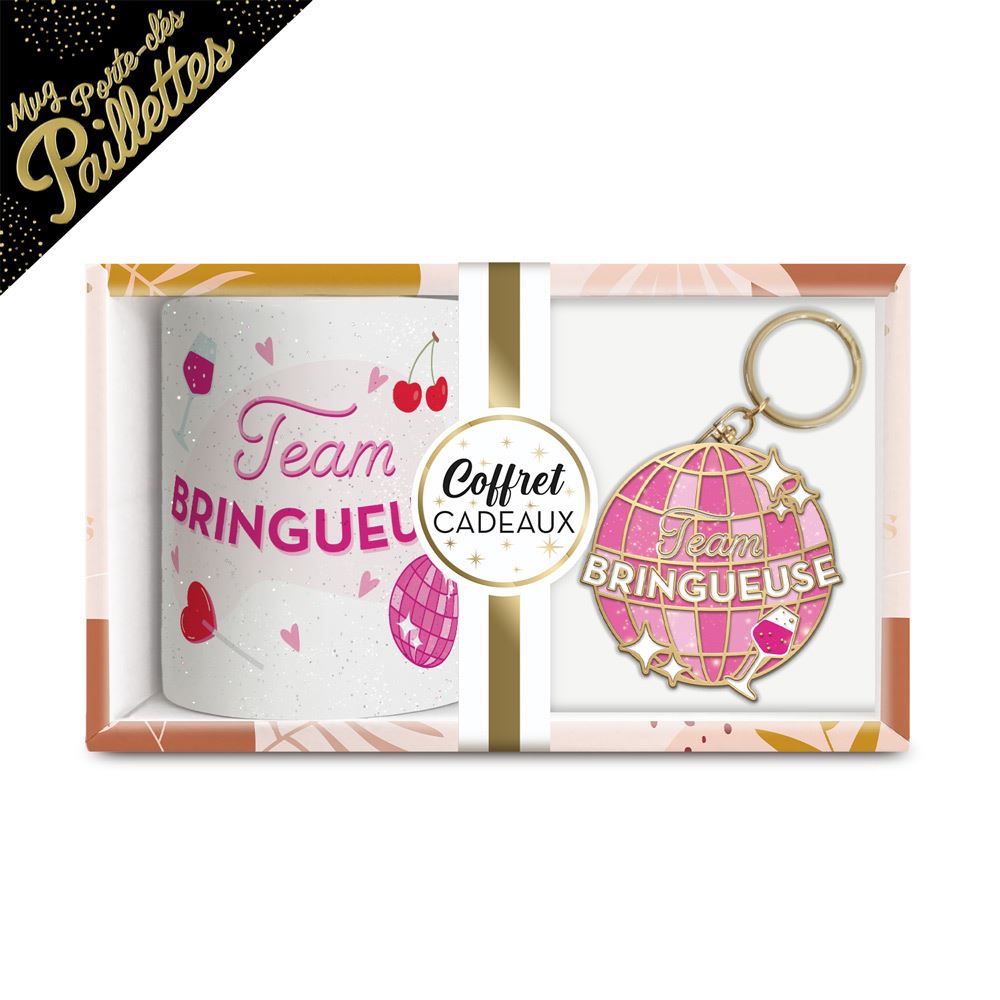 Coffret mug porte cles paillettes bringueuse
