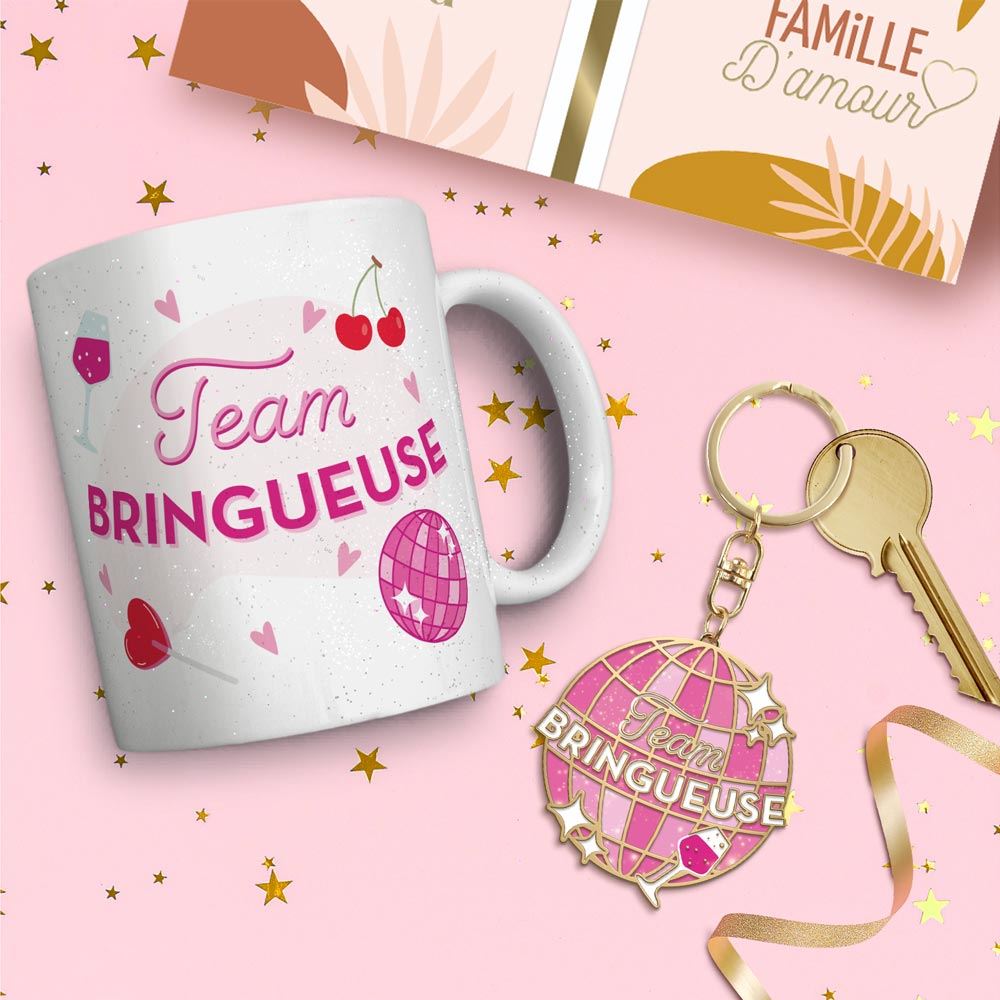 Coffret mug porte cles paillettes bringueuse
