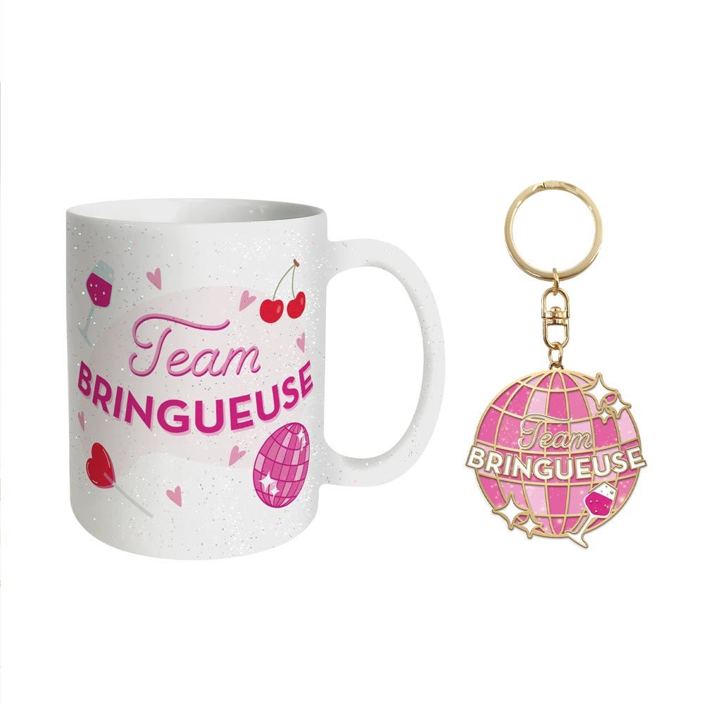 Coffret mug porte cles paillettes bringueuse
