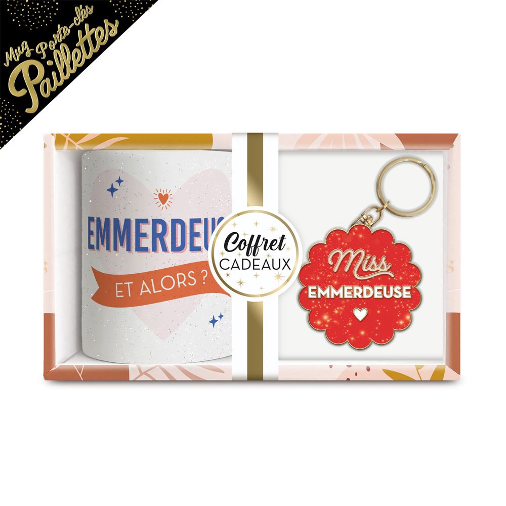 Coffret mug porte cles paillettes emmerdeuse
