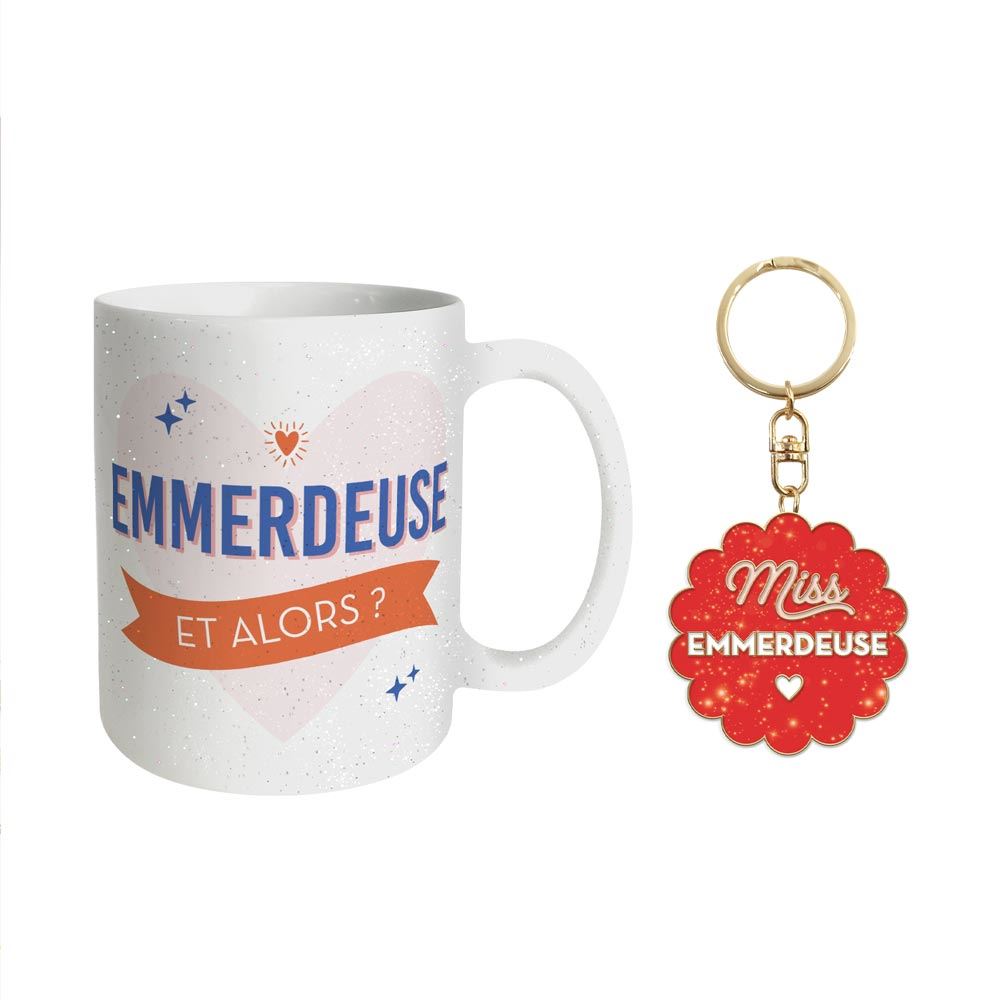 Coffret mug porte cles paillettes emmerdeuse
