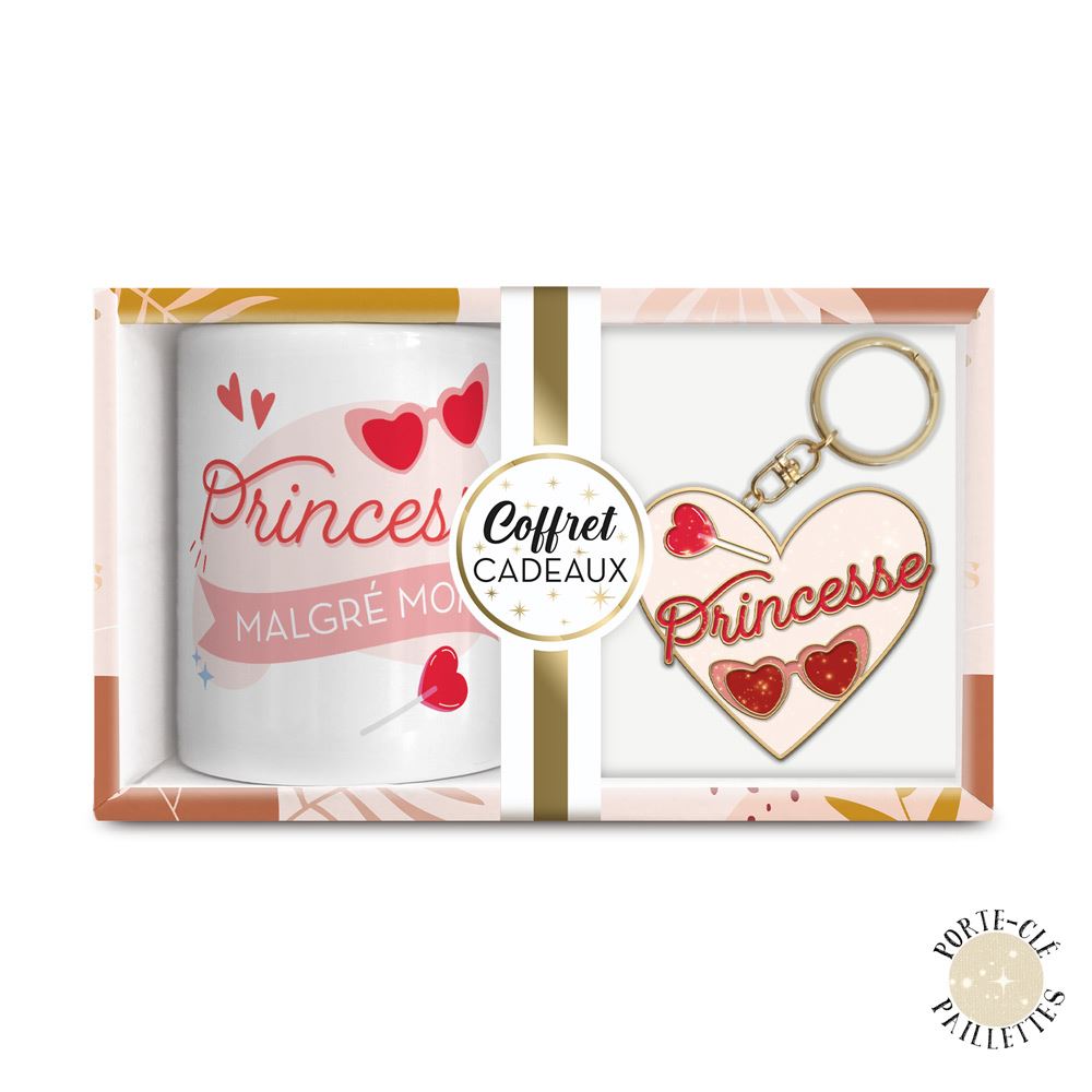 Coffret mug porte cles paillettes princesse