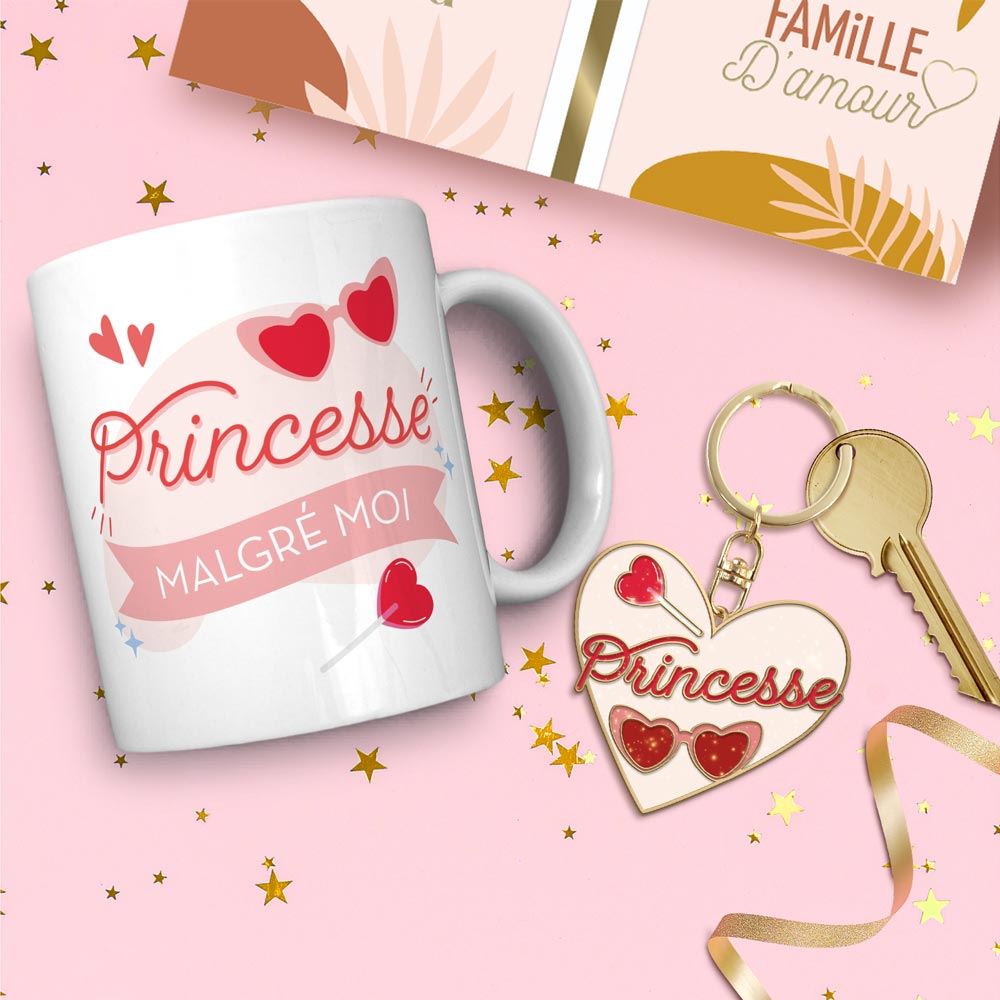 Coffret mug porte cles paillettes princesse