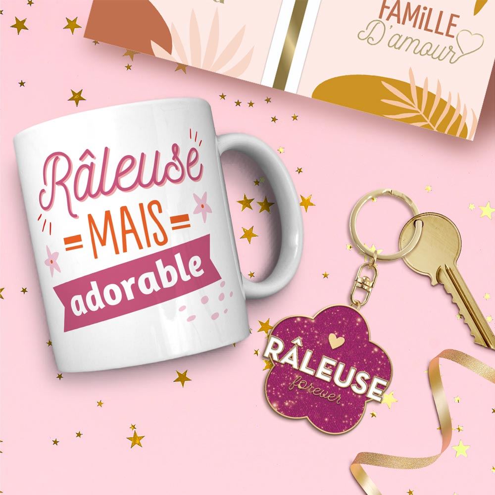Coffret mug porte cles paillettes raleuse