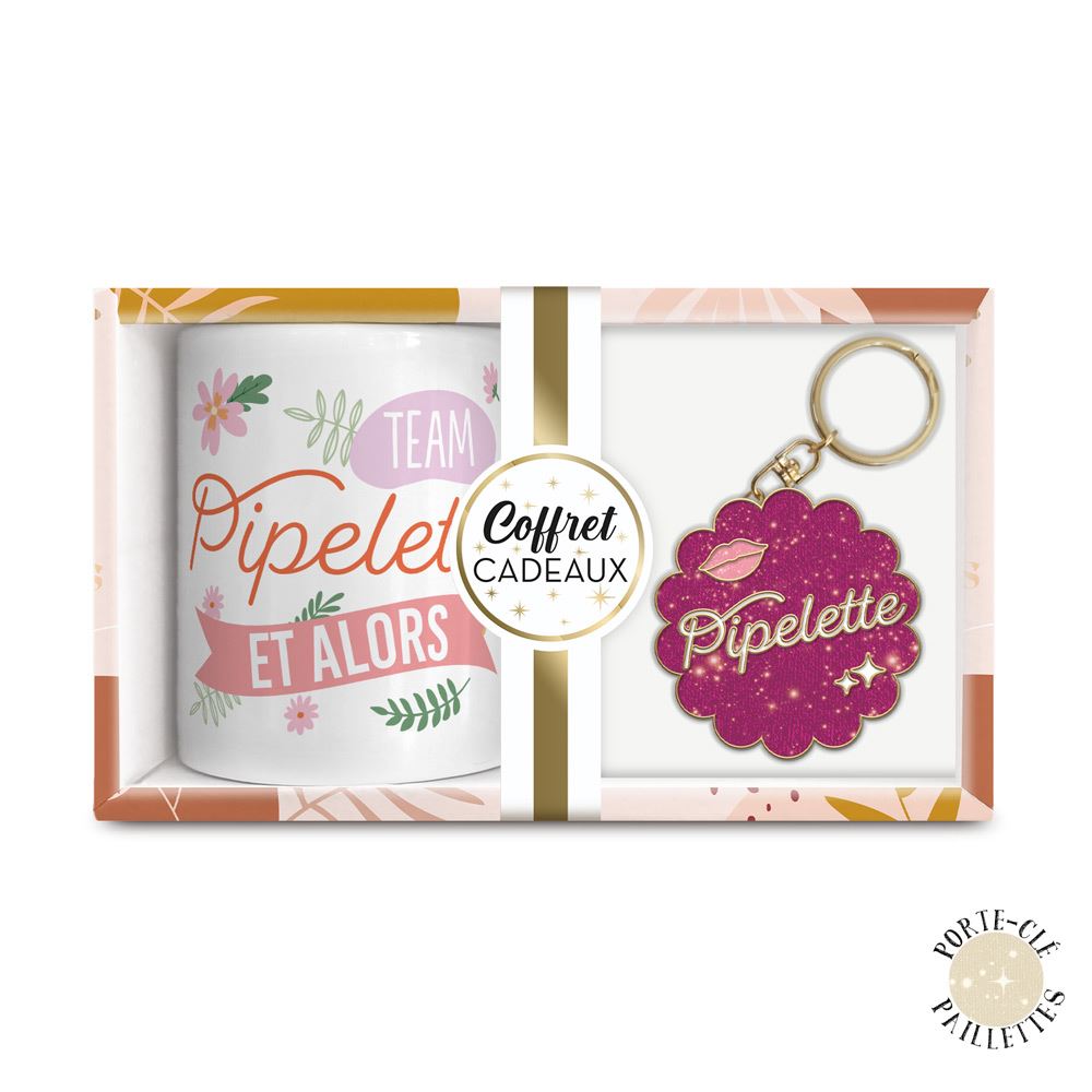 Coffret mug porte cles paillettes pipelette