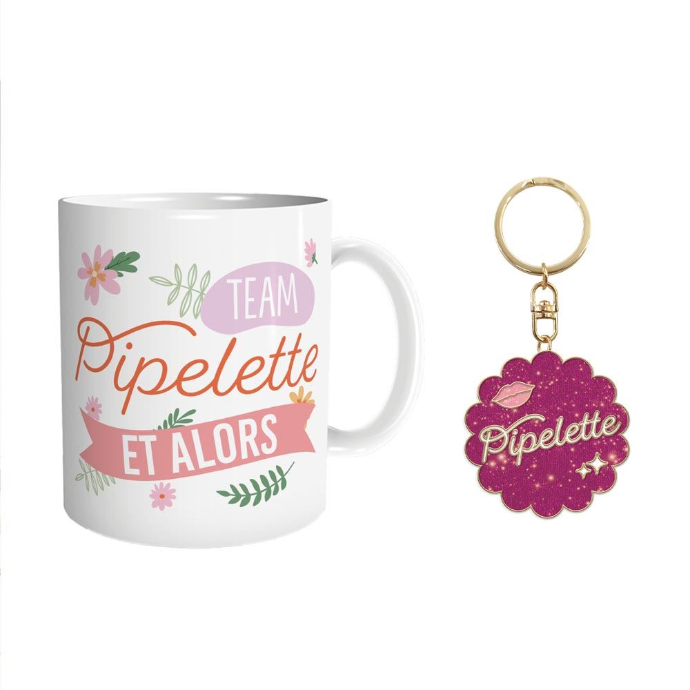 Coffret mug porte cles paillettes pipelette