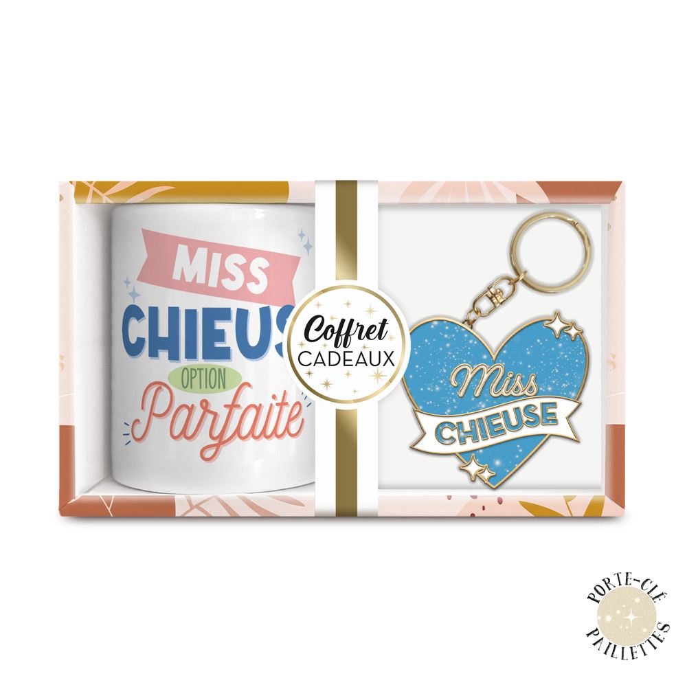 Coffret mug porte cles paillettes chieuse
