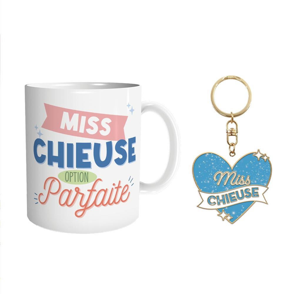 Coffret mug porte cles paillettes chieuse
