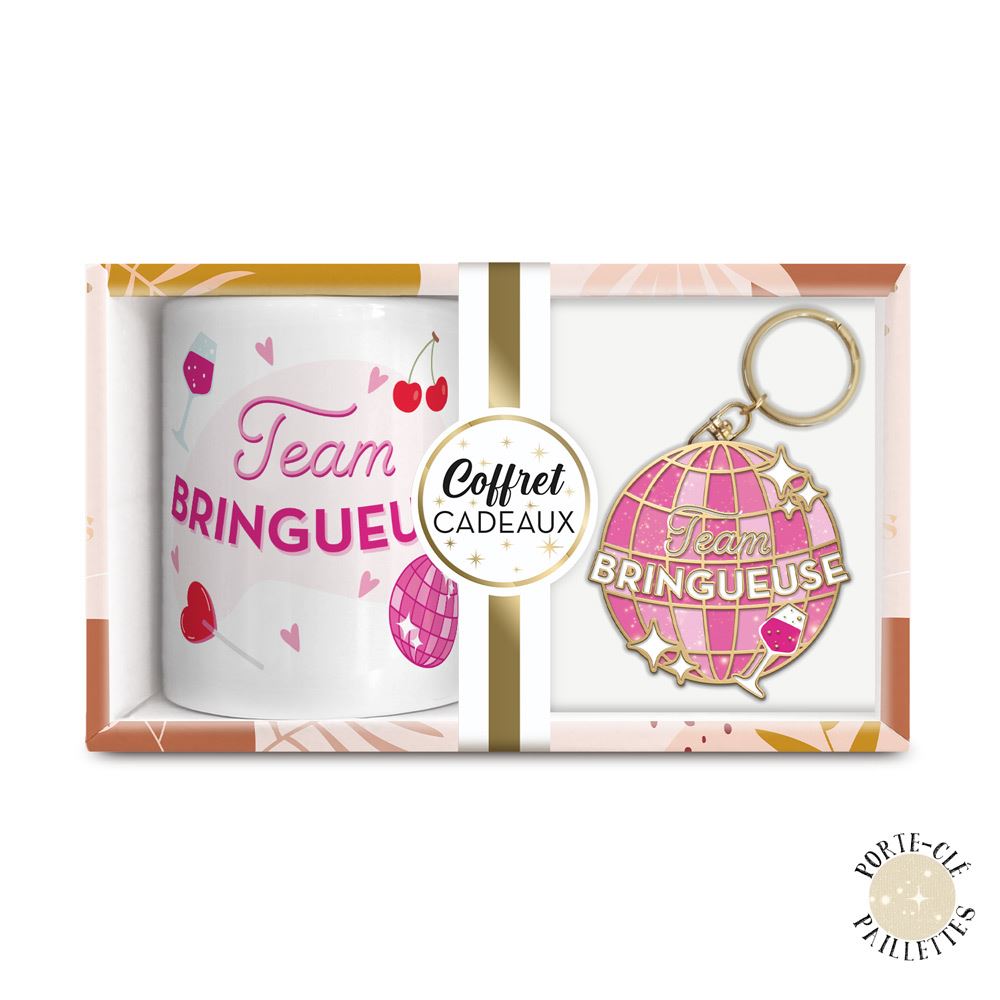 Coffret mug porte cles paillettes bringueuse
