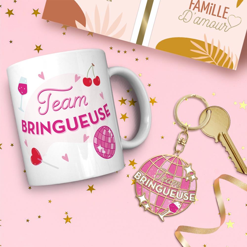 Coffret mug porte cles paillettes bringueuse
