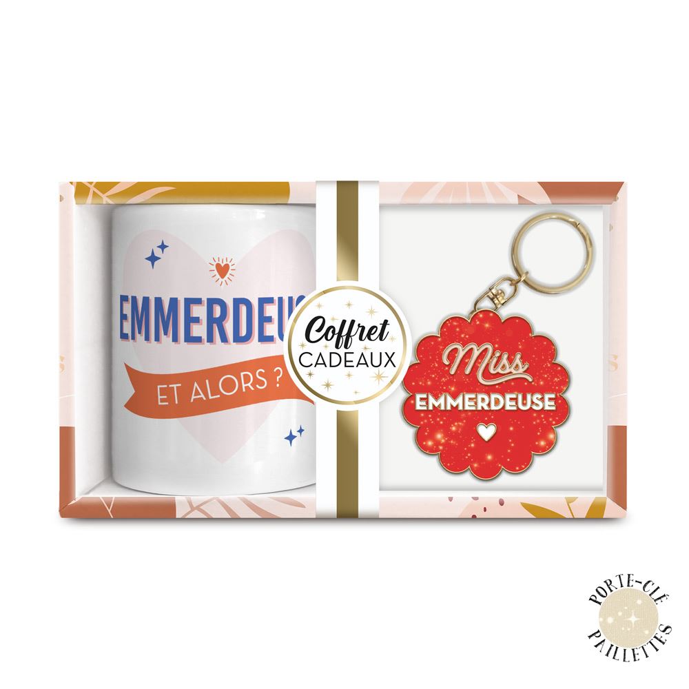 Coffret mug porte cles paillettes emmerdeuse
