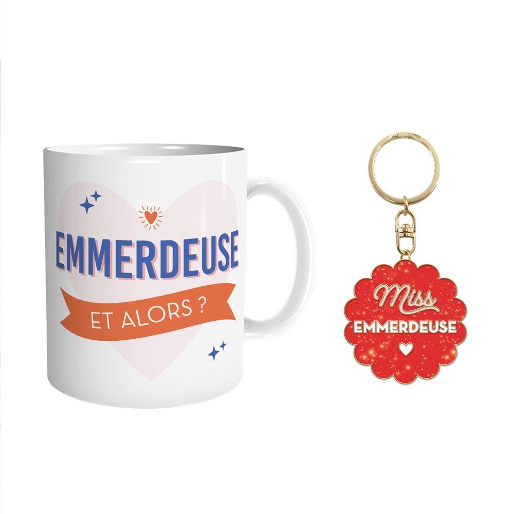 Coffret mug porte cles paillettes emmerdeuse
