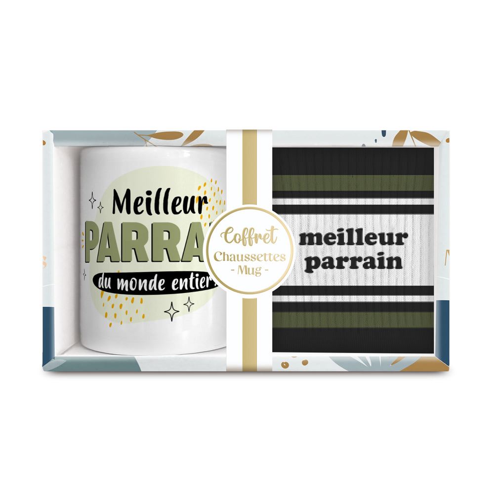 Coffret mug chaussettes meilleur parrain