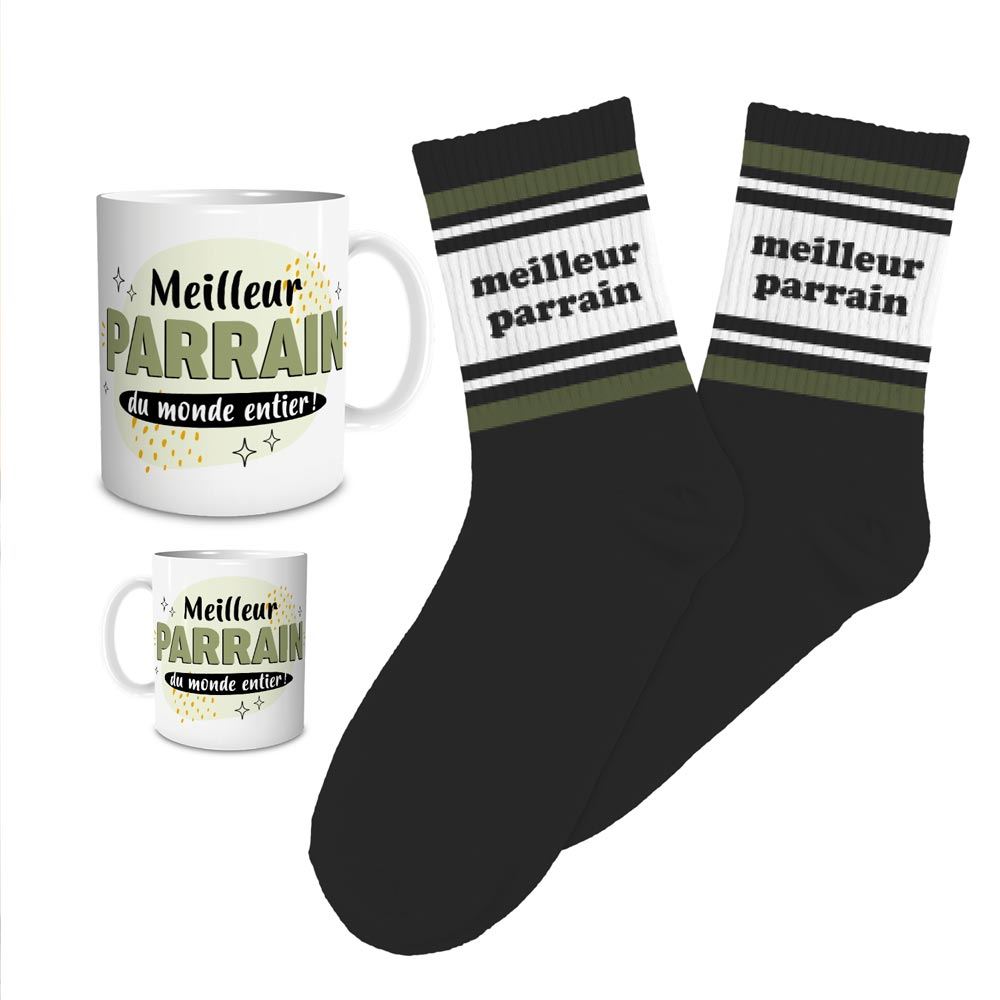 Coffret mug chaussettes meilleur parrain
