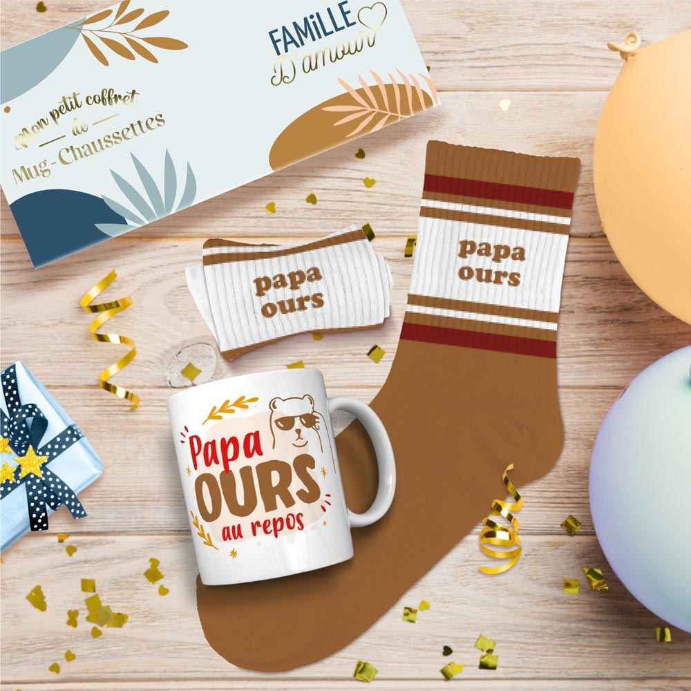 Coffret mug chaussettes papa ours
