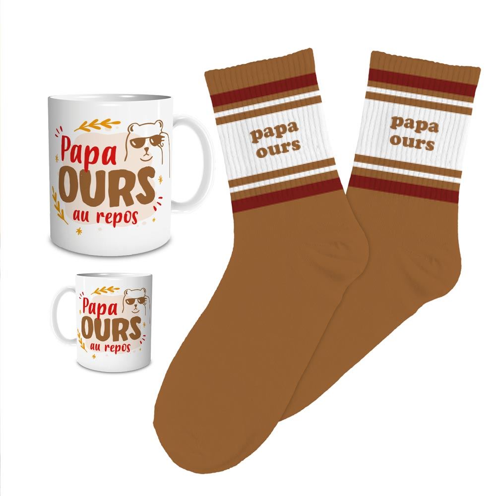 Coffret mug chaussettes papa ours
