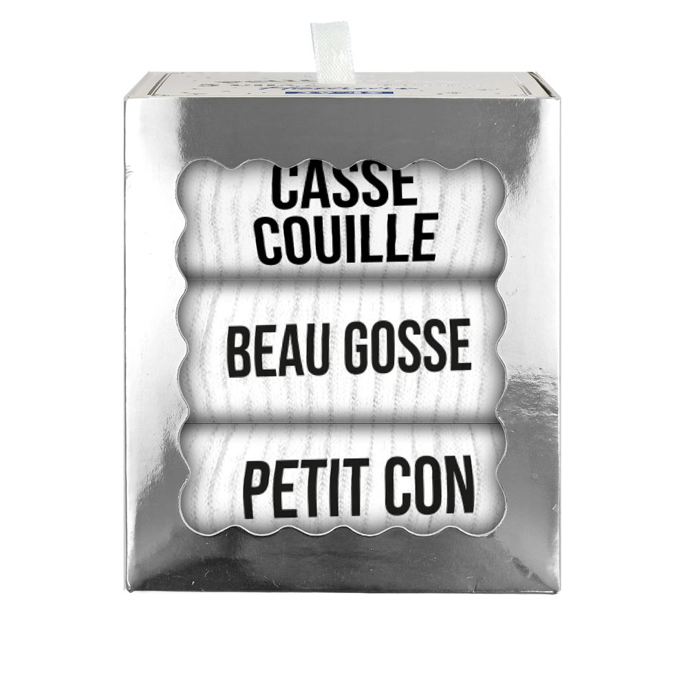 Coffret trio chaussettes homme casse couille blanc