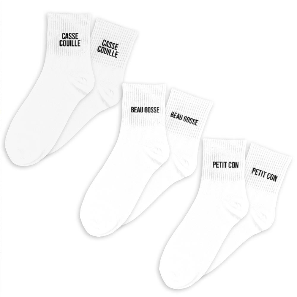 Coffret trio chaussettes homme casse couille blanc
