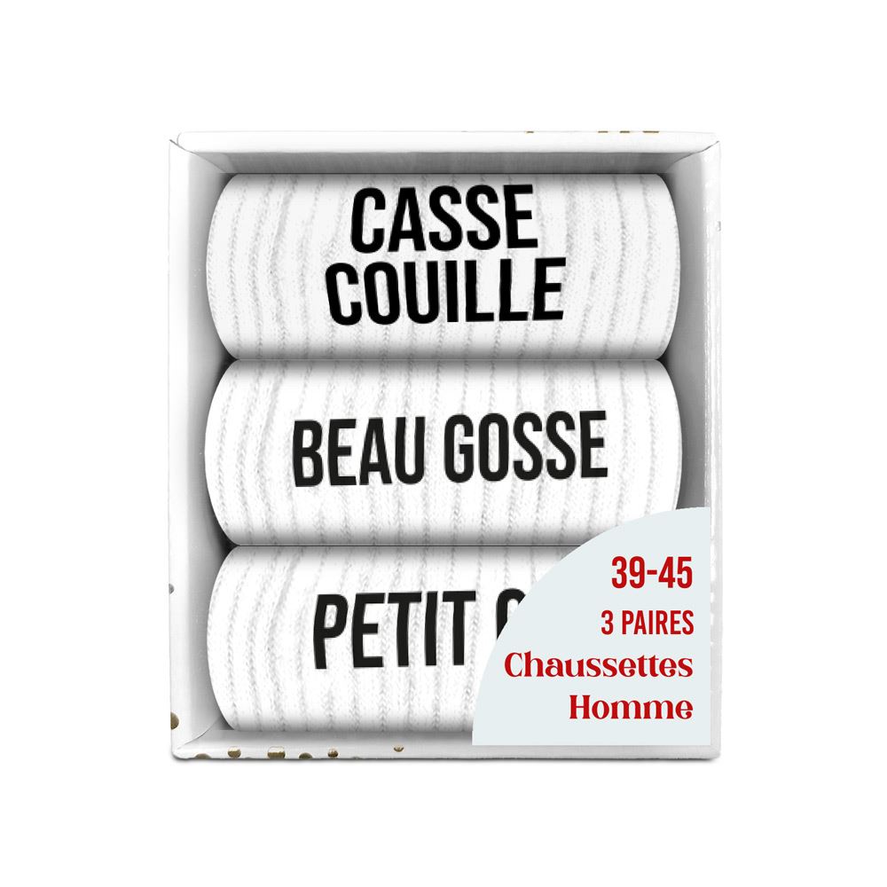 Coffret trio chaussettes homme casse couille blanc