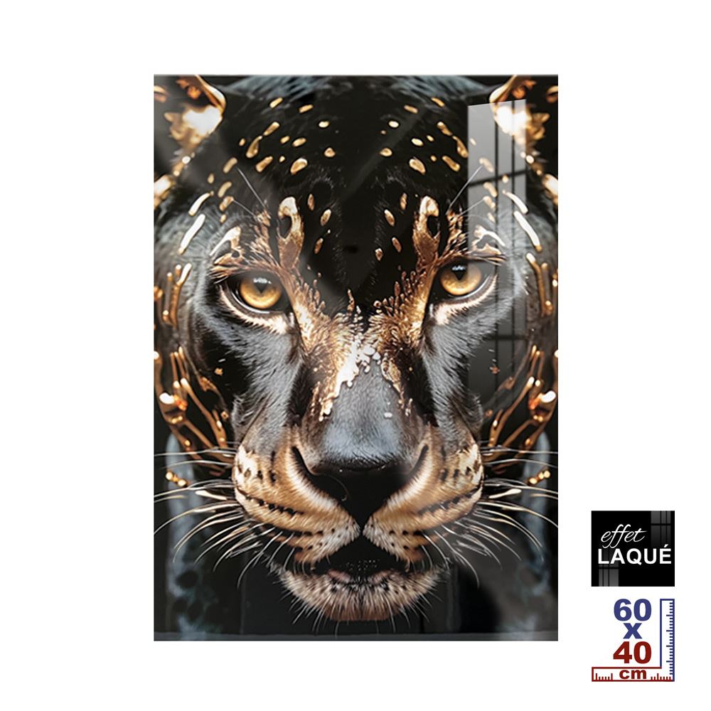 Toile effet laquee panthere noire 40x60cm
