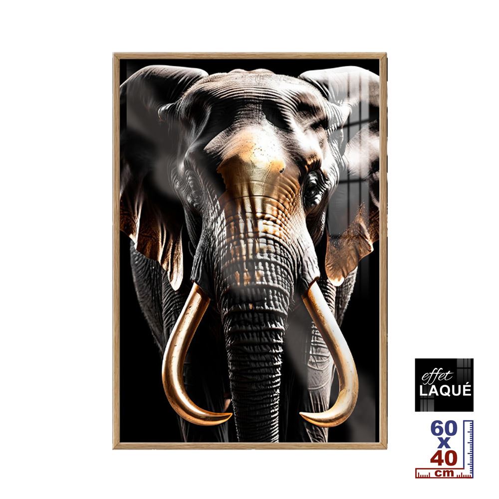 Toile effet laquee cadre en bois elephant 40x60cm
