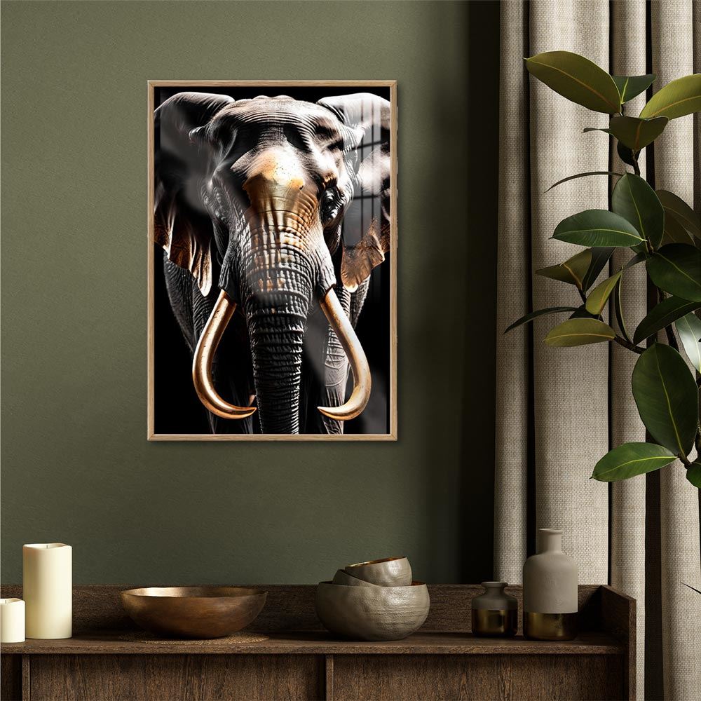 Toile effet laquee cadre en bois elephant 40x60cm
