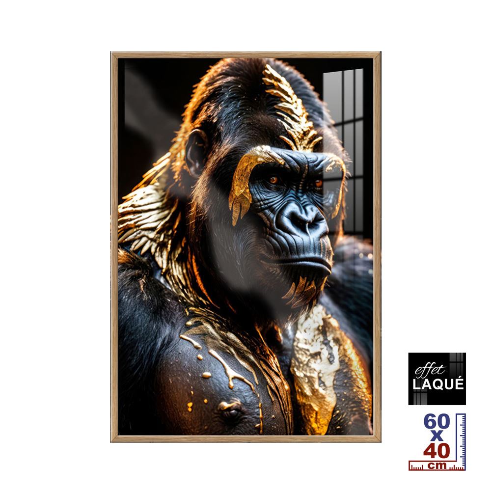 Toile effet laque cadre en bois singe 40x60cm