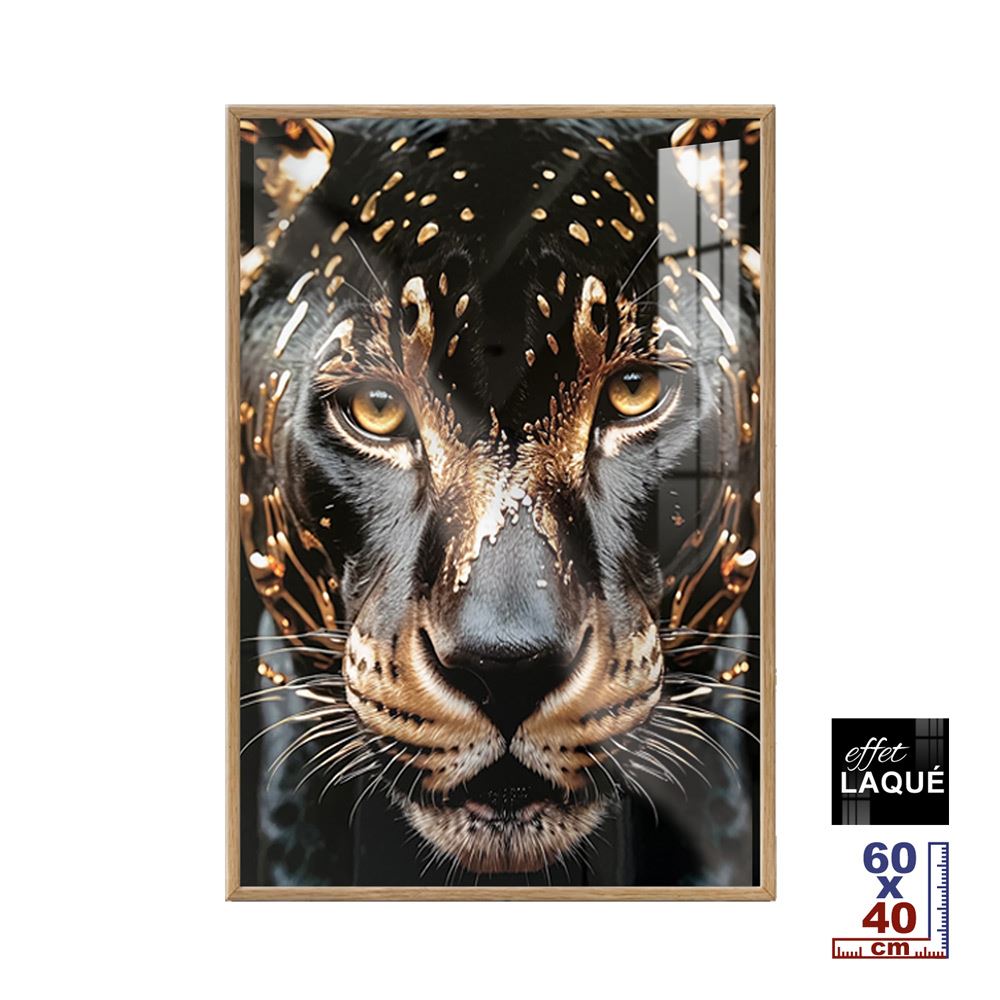 Toile effet laquee cadre en bois panthere noire 40x60cm
