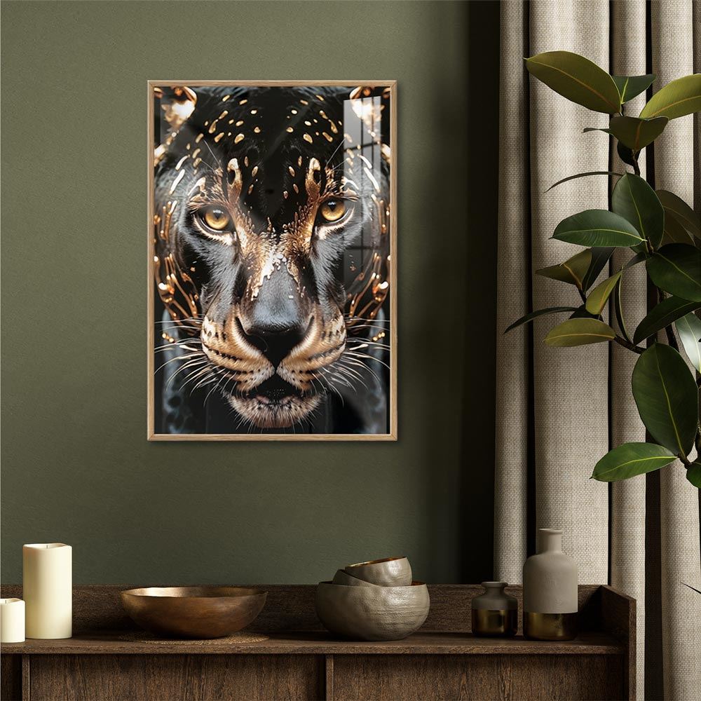 Toile effet laquee cadre en bois panthere noire 40x60cm
